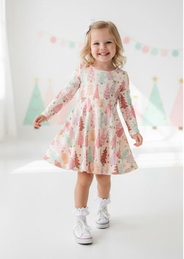 Girls Pink Winter Wishes Christmas Twirl Dress - Twirl Dresses