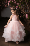 Elegant Pink Lace & Voile Cascading Girls Pageant & Portrait Dress