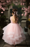 Elegant Pink Lace & Voile Cascading Girls Pageant & Portrait Dress