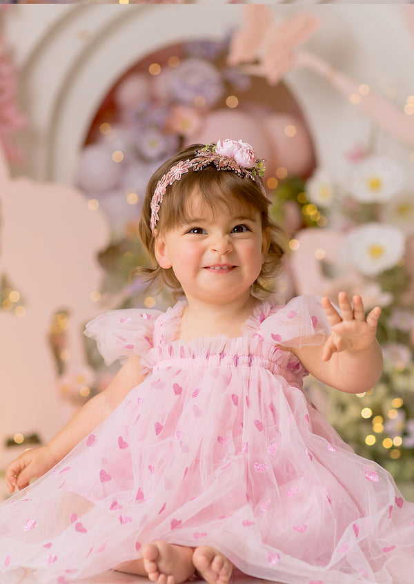 Pink Glitter Hearts Cake Smash Birthday Dress