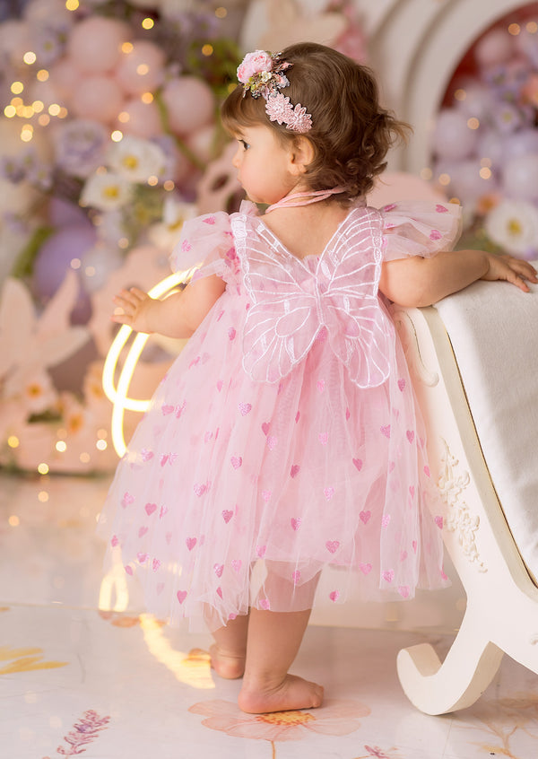 Pink Glitter Hearts Cake Smash Birthday Dress