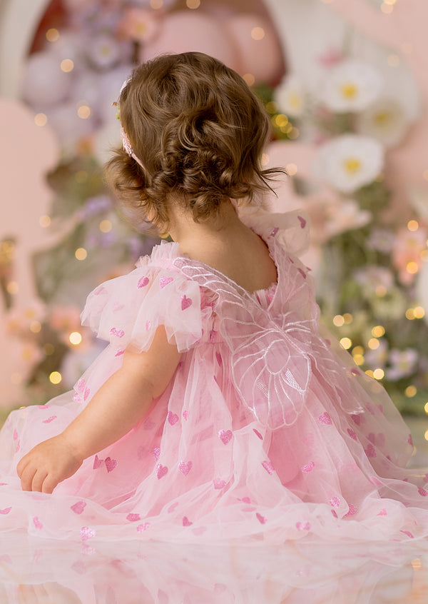 Pink Glitter Hearts Cake Smash Birthday Dress
