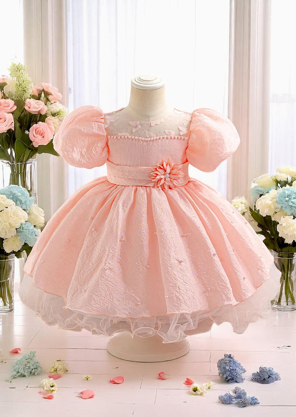 Baby Girl Pink Butterfly Lace Baptism Special Occasion Dress