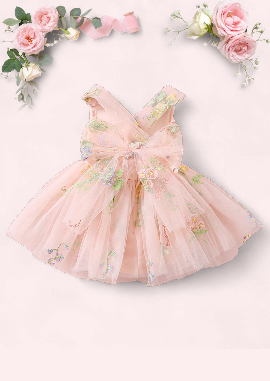 Garden Fairy Floral Tie Back Romper Pink Baby Girl Cake Smash Outfit