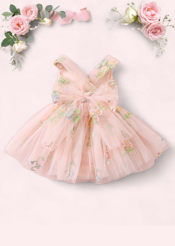 Garden Fairy Floral Tie Back Romper Pink Baby Girl Cake Smash Outfit