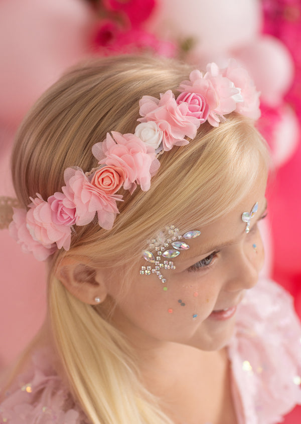 Sugar Fairy Pink Flowers Tie Back Headband