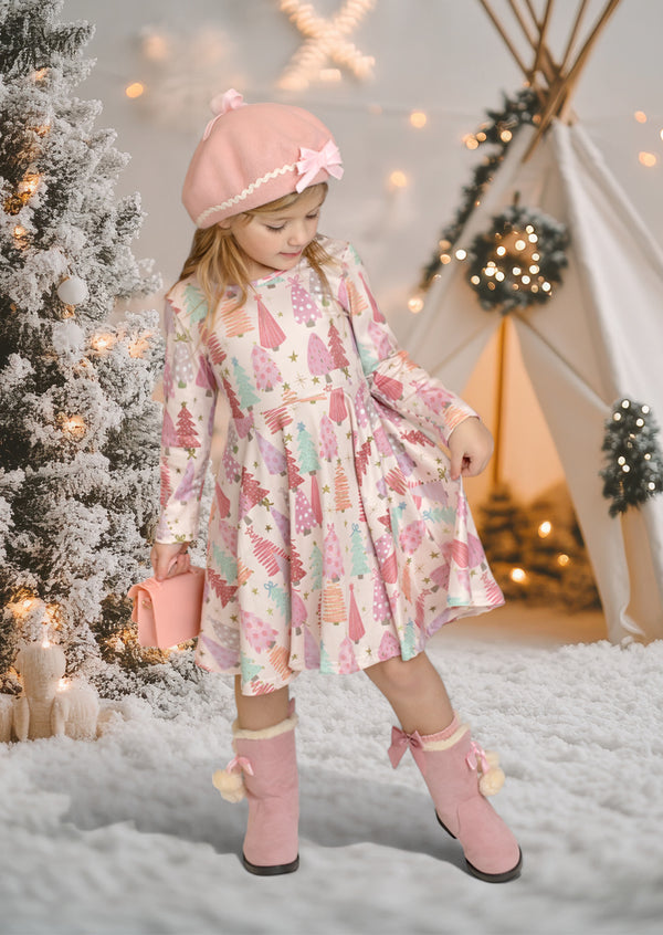 Christmas Trees Twirl Dress || Shades of Pink