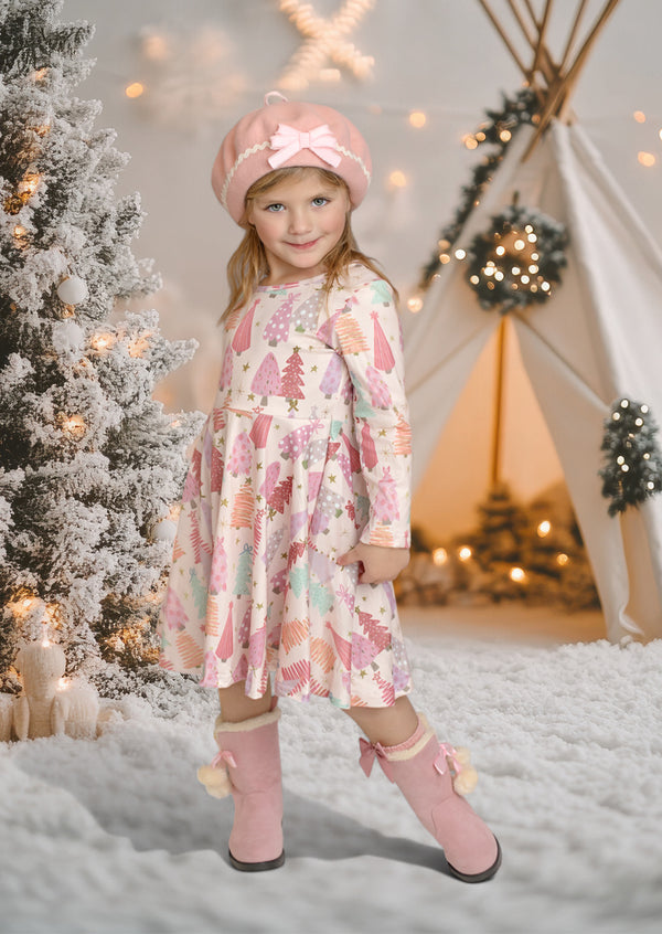 Christmas Trees Twirl Dress || Shades of Pink