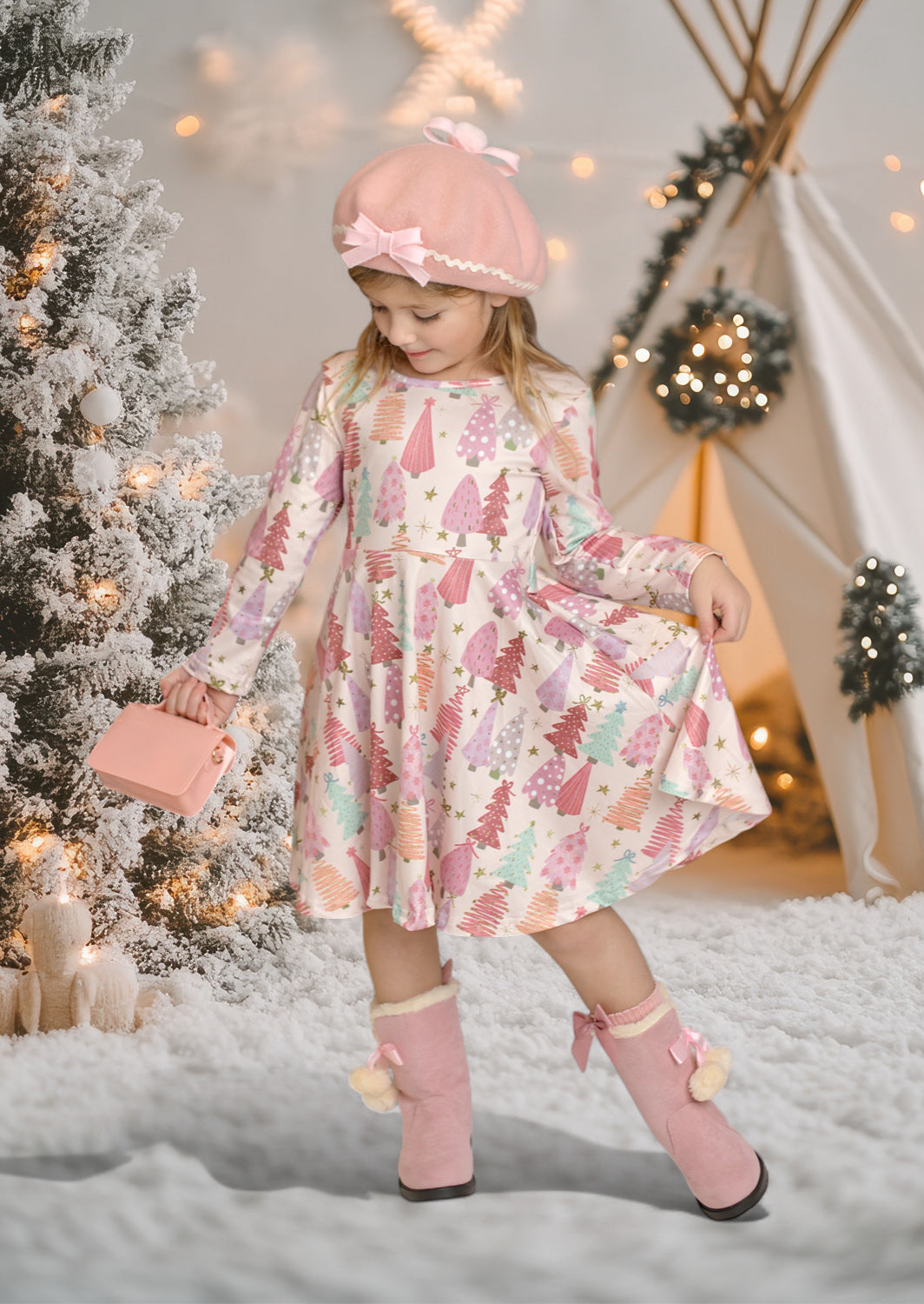 Christmas Trees Twirl Dress || Shades of Pink
