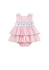 Pink Watermelon Embroidered Ruffle Romper