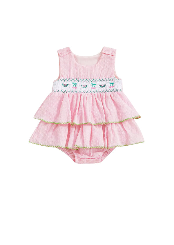 Pink Watermelon Embroidered Ruffle Romper
