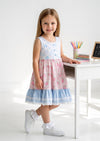 Pink Blue Peony Mixed Print Twirl Dress