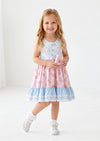 Pink Blue Peony Mixed Print Twirl Dress