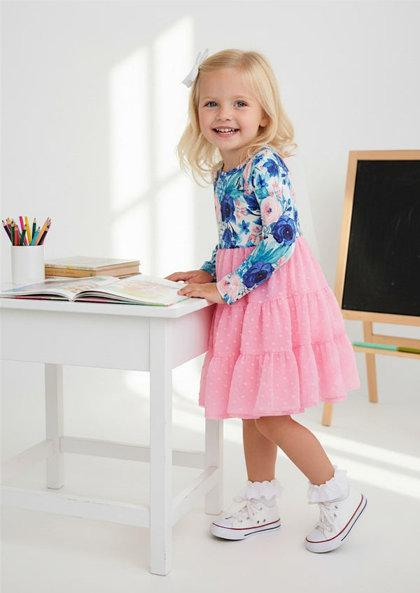 Girls Pink & Blue Whimsey Floral Twirl Dress - Twirl Dresses