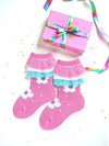 Glitter Dot Flower Pink Socks Gift Box
