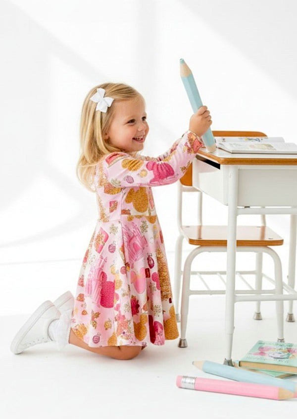 Girls Pink Golden Mouse Twirl Dress - Twirl Dresses