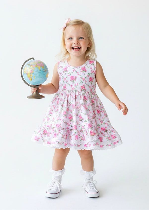 Toddler Girl Pink Rose Blossom Twirl Dress - Twirl dresses
