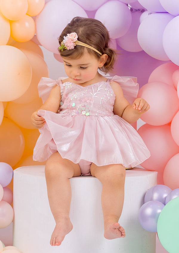 Whimsy Sequin Romper in Pink