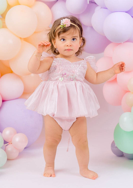 Baby girl 1st birthday Sequin Romper in Pink