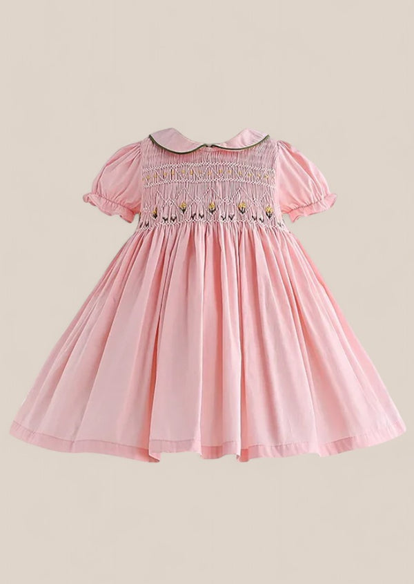 girls pink smocked dress