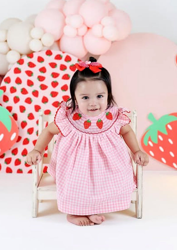 Pink Strawberry Smocked Dress