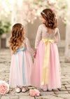 Elegant vintage pink and light pink flower girl dresses with sash