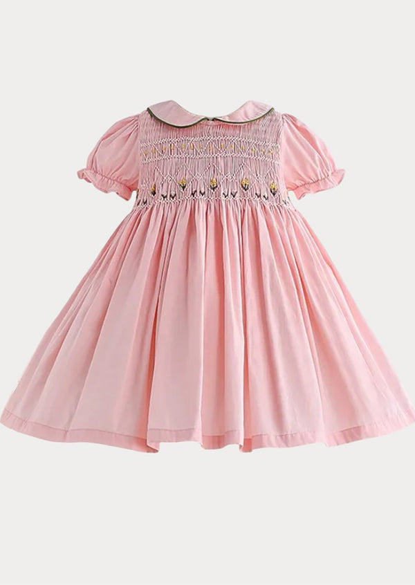 pink smocked baby dress