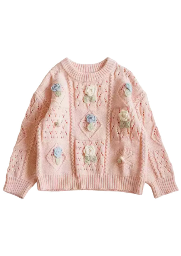 Girls pink sweater with flowers