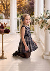 Old World Glam Velvet Button Plaid Dress - Girls Fall Clothing & Outfit