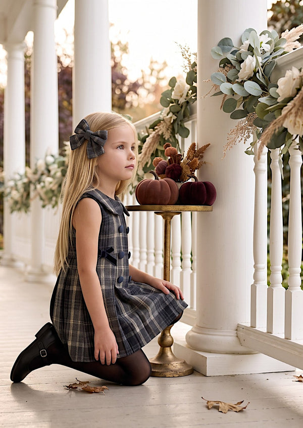 Old World Glam Velvet Button Plaid Dress - Girls Fall Clothing & Outfit