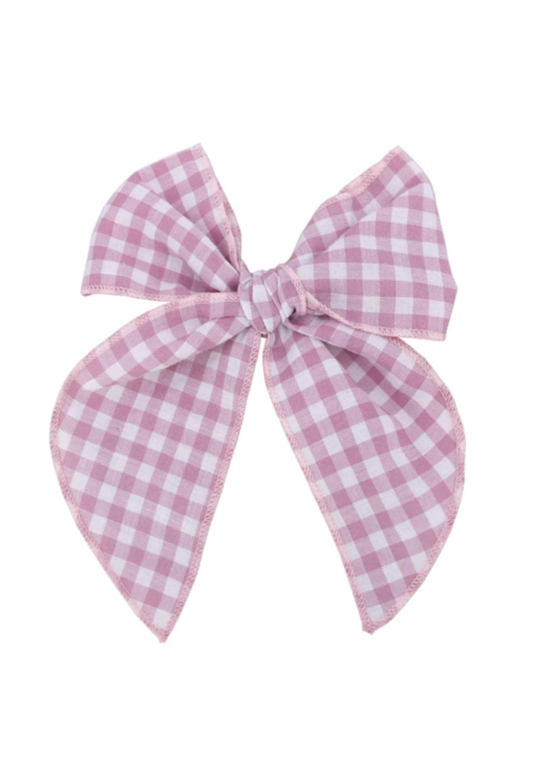 girls lavender check fable bow