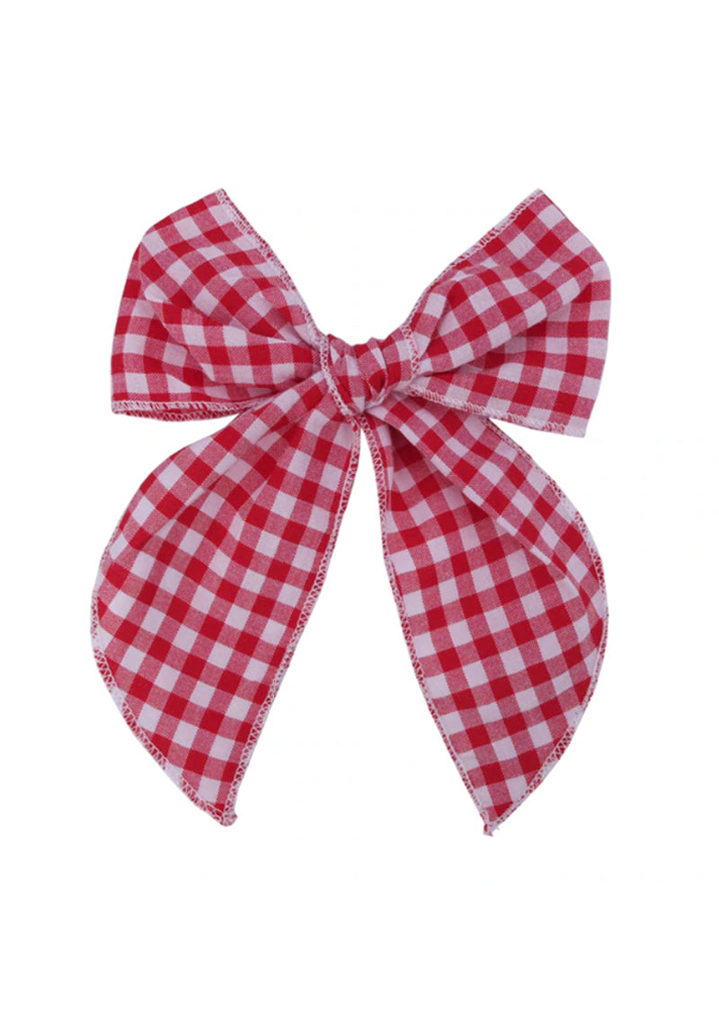 girls red check fable bow