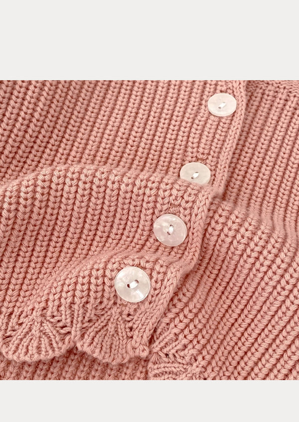 Shoulder Design Hand Knit Cardigan in Pink