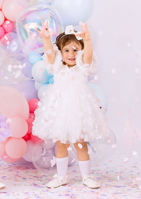 Girls Birthday Milestone Party Dress in White