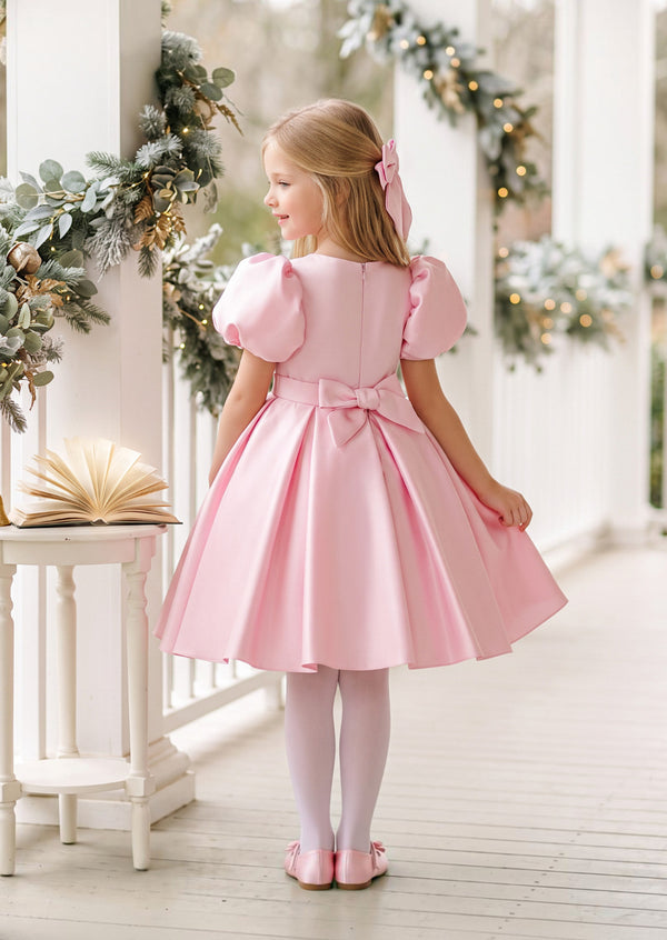 Pretty in Pink Girls Satin Party Dress | Girls Christmas Dress