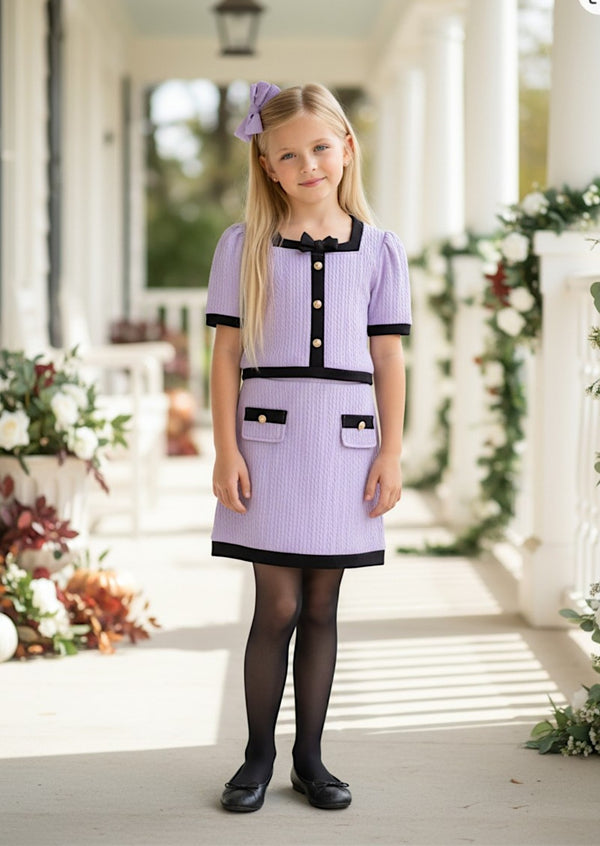 Pretty in Lavender Bow Suit Set - Girls Fall Clothes & Outfits