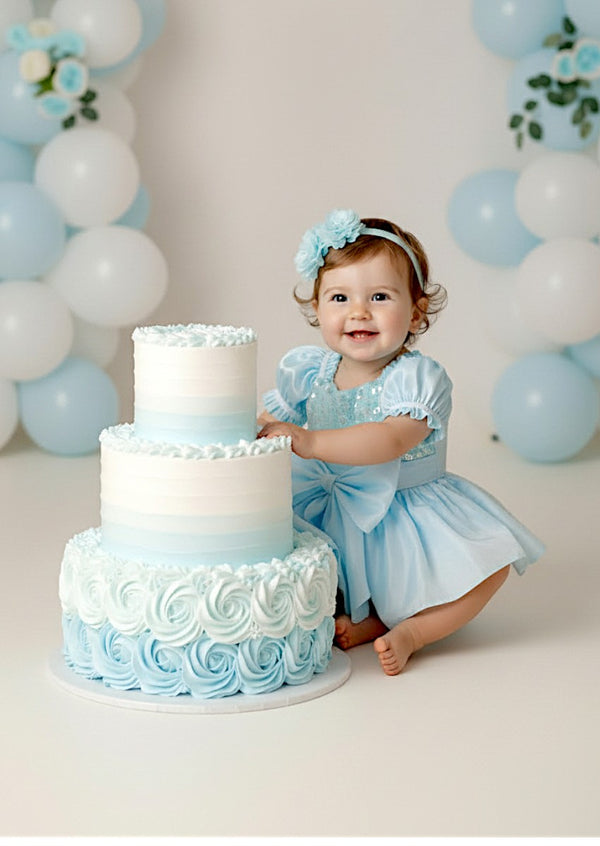 Blue Sequin Baby Romper  Luxury First Birthday Outfit