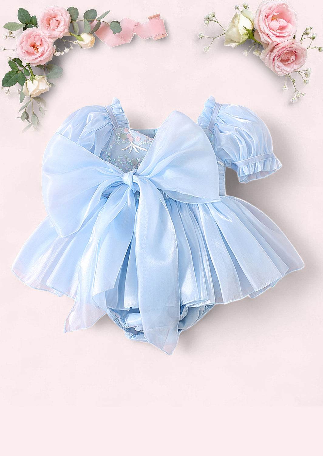 Moonbeam Puff Sleeve Dress in Powder Blue