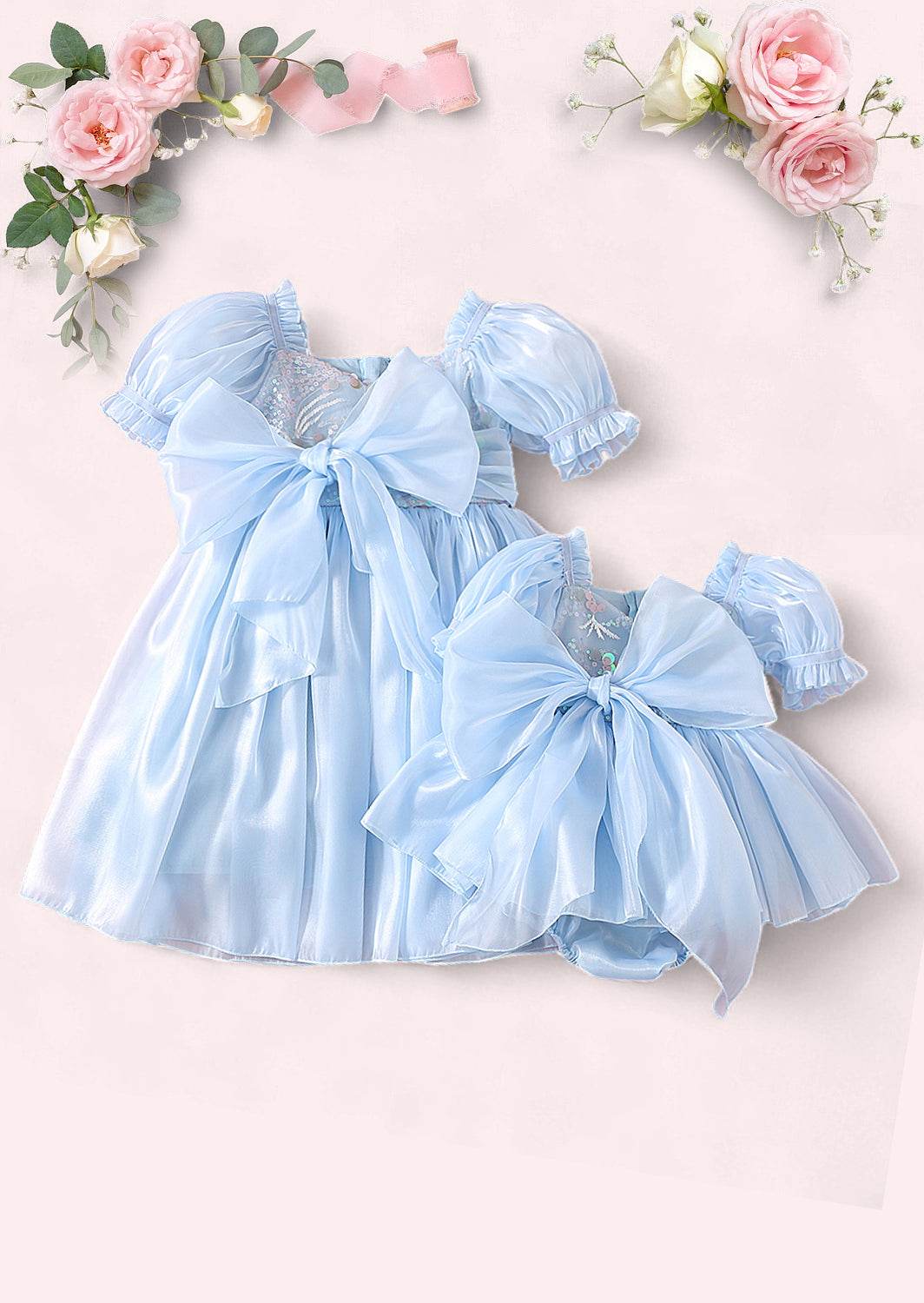Moonbeam Puff Sleeve Dress in Powder Blue