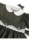 Black Plaid Puff Sleeve Eyelet Insert Dress