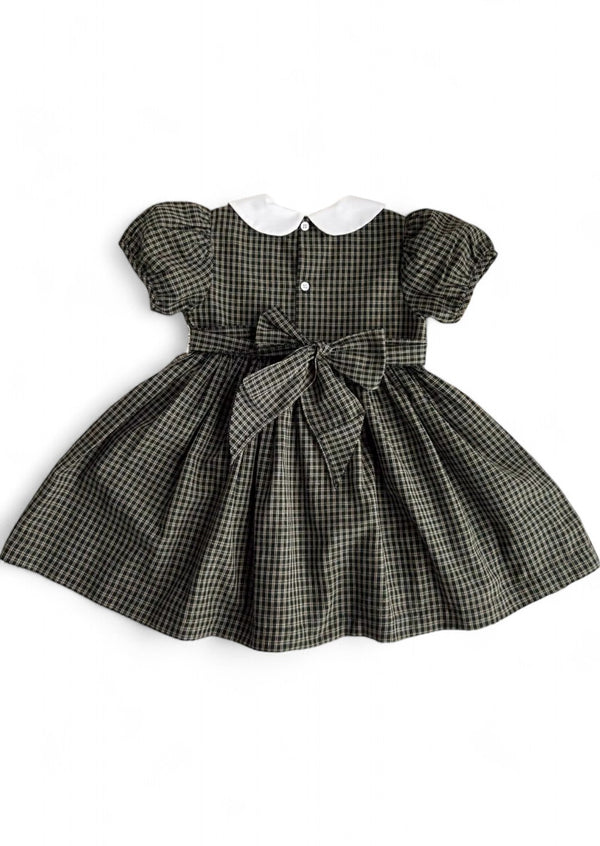 Black Plaid Puff Sleeve Eyelet Insert Dress