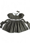 Black Plaid Puff Sleeve Eyelet Insert Dress