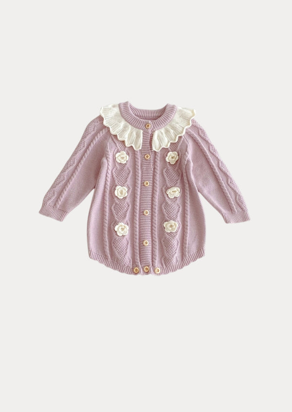 Quin Cable Knit Baby Girl Romper in Lavender