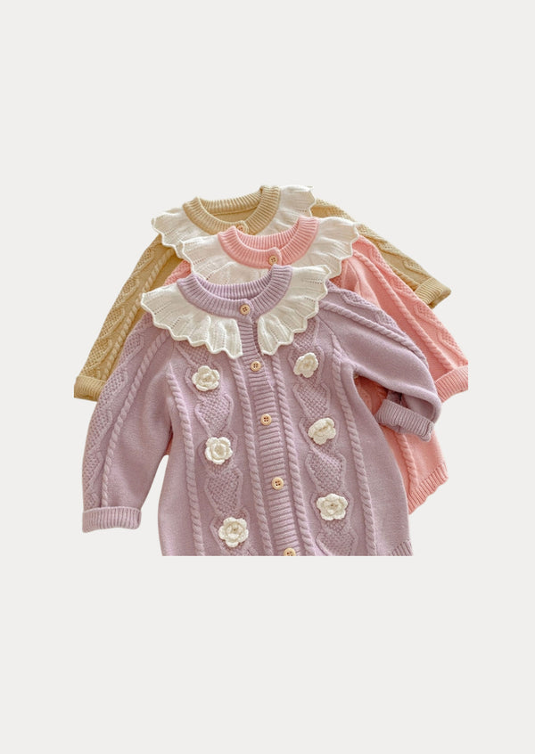 Quin Cable Knit Baby Girl Romper in Lavender