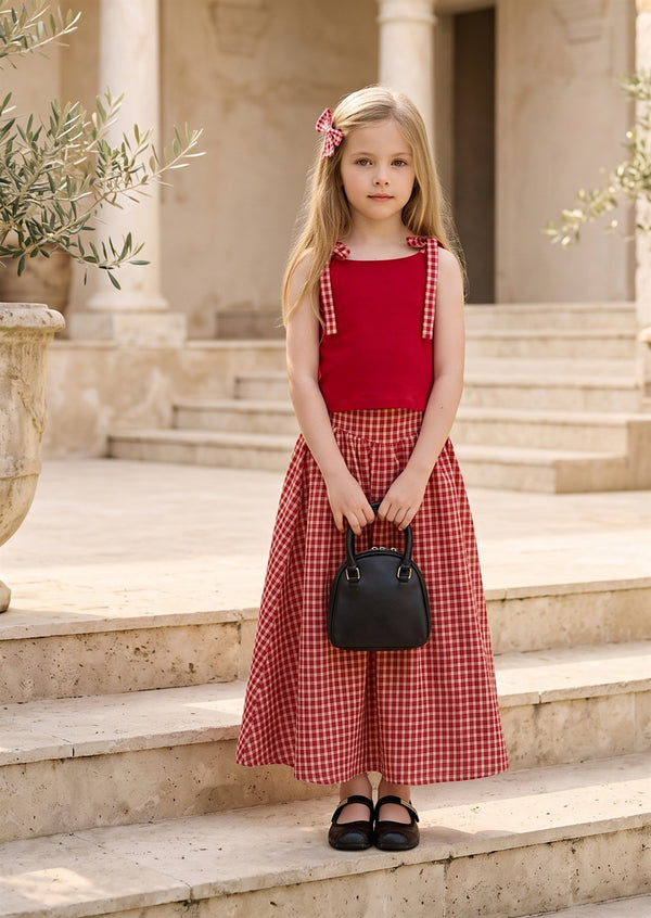 Red Gingham Cake Skirt & Top Set