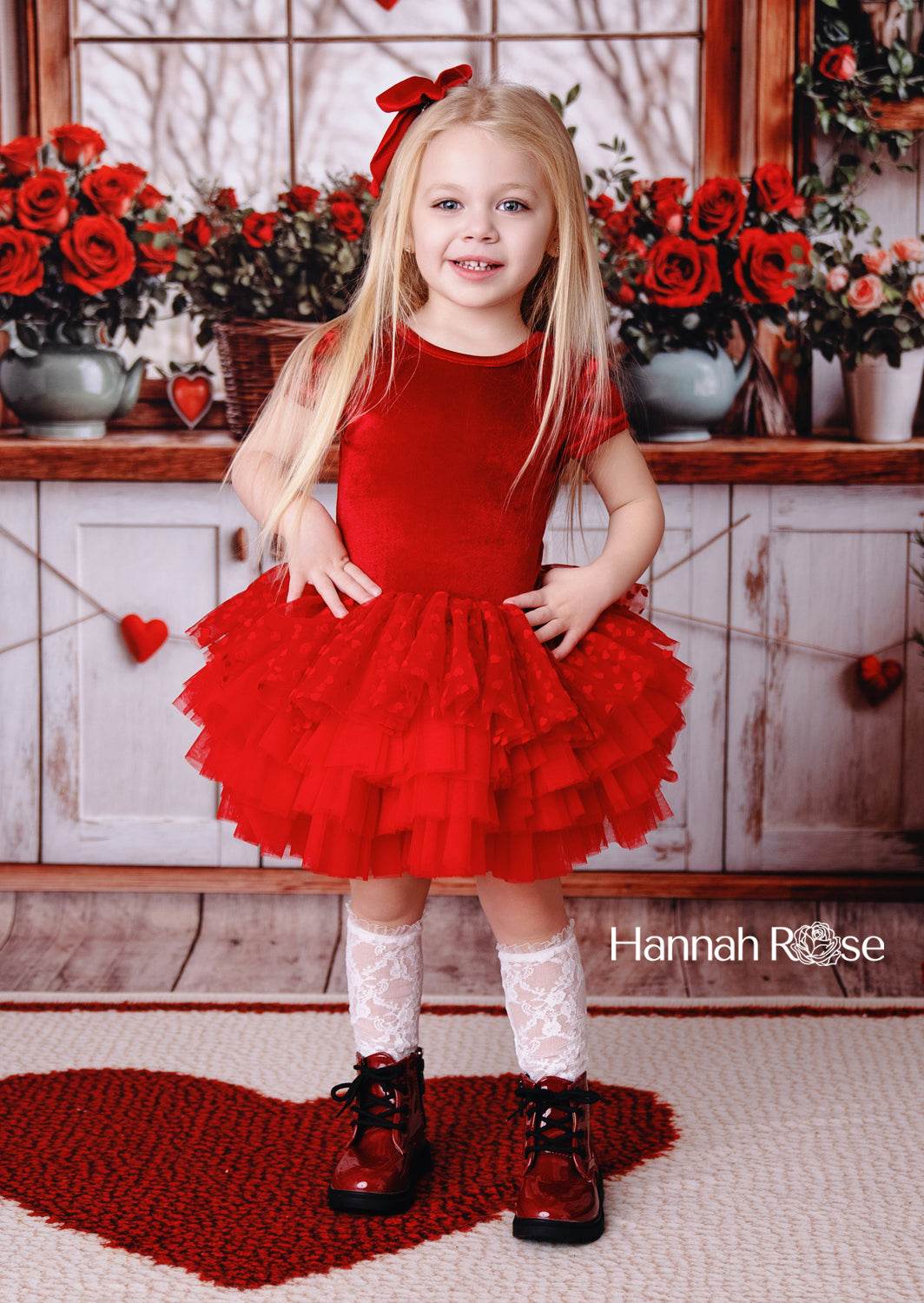 Toddler Red Velvet Dotted Tulle Tutu Dress