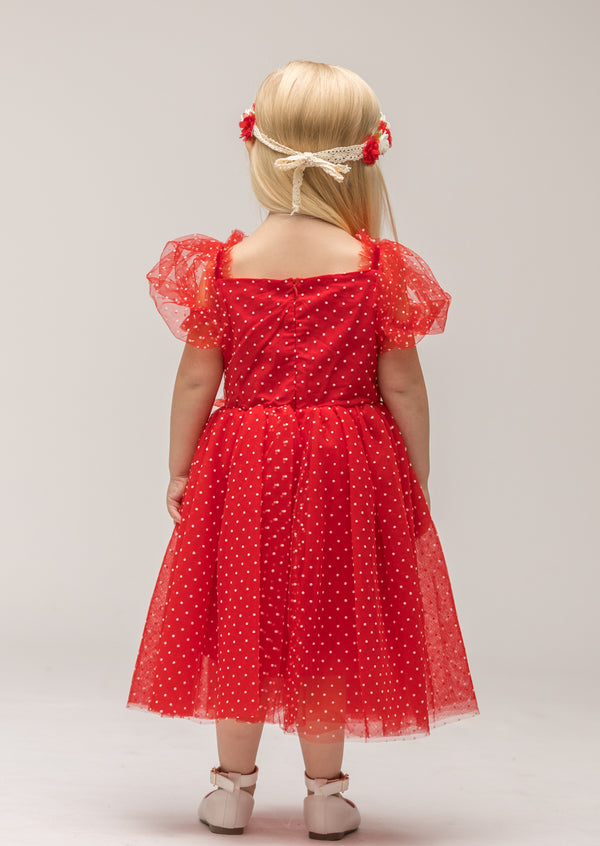 Red Petal Red Swiss Dot Party Dress