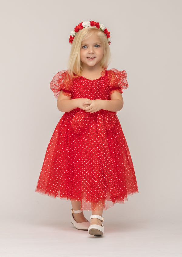 Red Petal Red Swiss Dot Party Dress