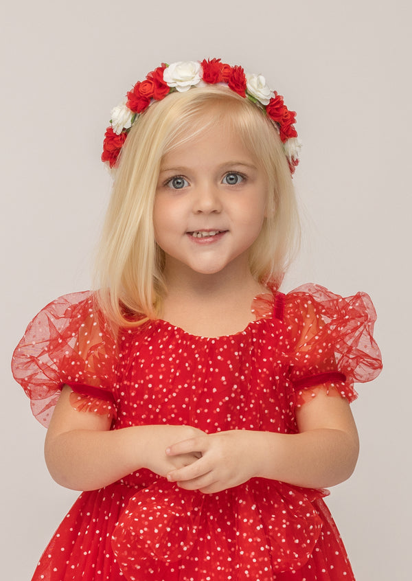 Red Petal Red Swiss Dot Party Dress