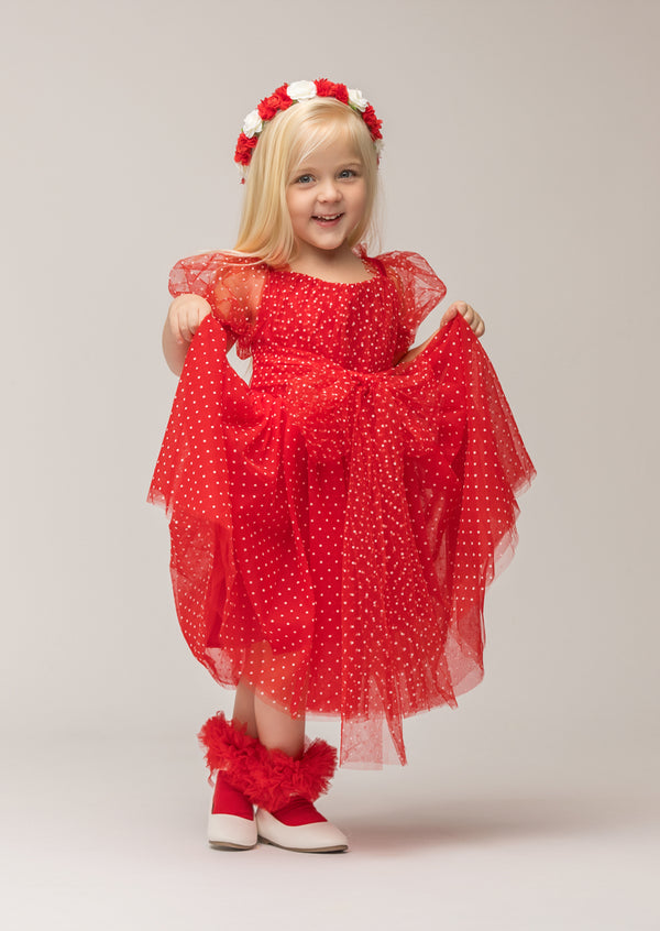 Red Petal Red Swiss Dot Party Dress